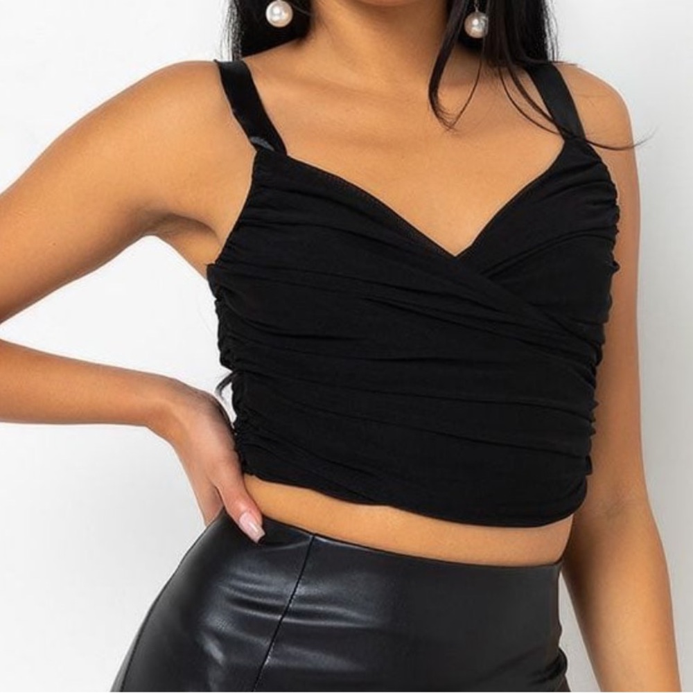 AKIRA Ruched Mesh Top